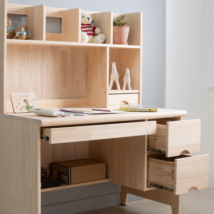 편백나무원목편수책상2단서랍(책꽂이 포함)