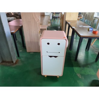 [B등급] 211014-12 스마일하이수납장_핑크바디_화이트도어_내추럴발통