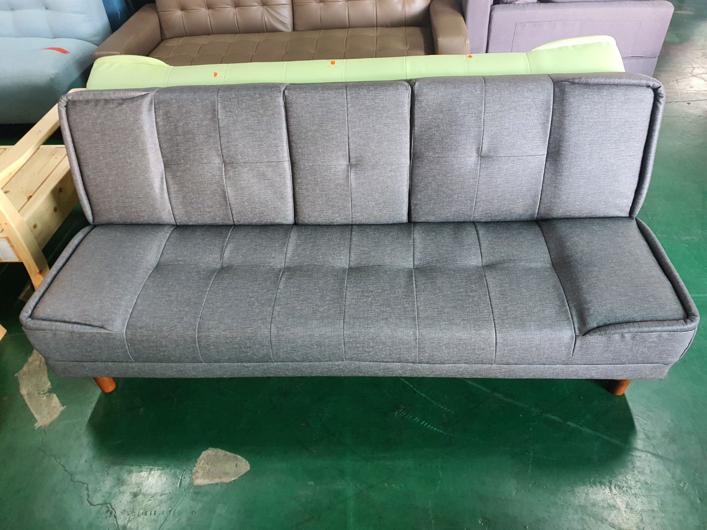 [B등급] 211027-9 리도컵홀더3인소파베드_패브릭룩방수가죽_그레이